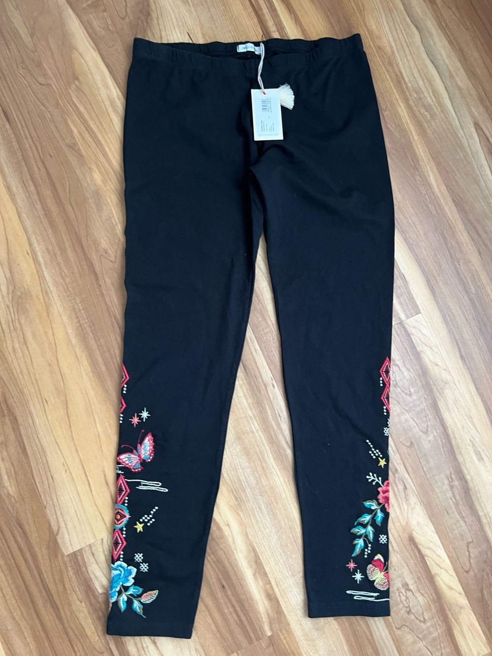 Johnny Was Black Jeggings with Floral Embroidery